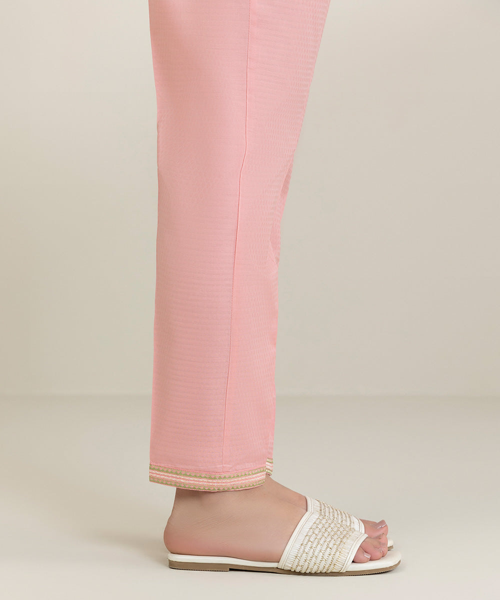 Women's Pret Dobby Pink Embroidered Cigarette Pants