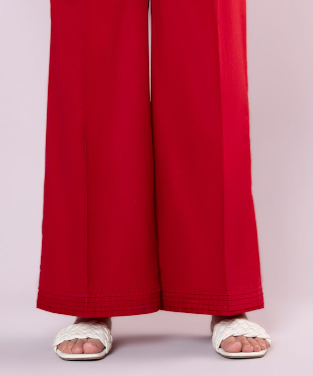 Women's Pret Dobby Solid Red Culottes