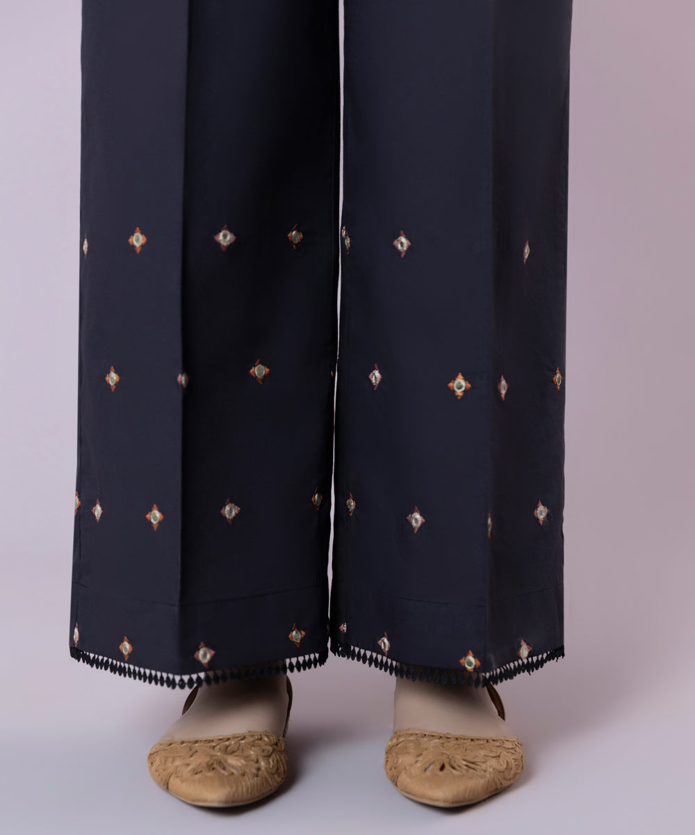 Women's Pret Cambric Embroidered Black Culottes