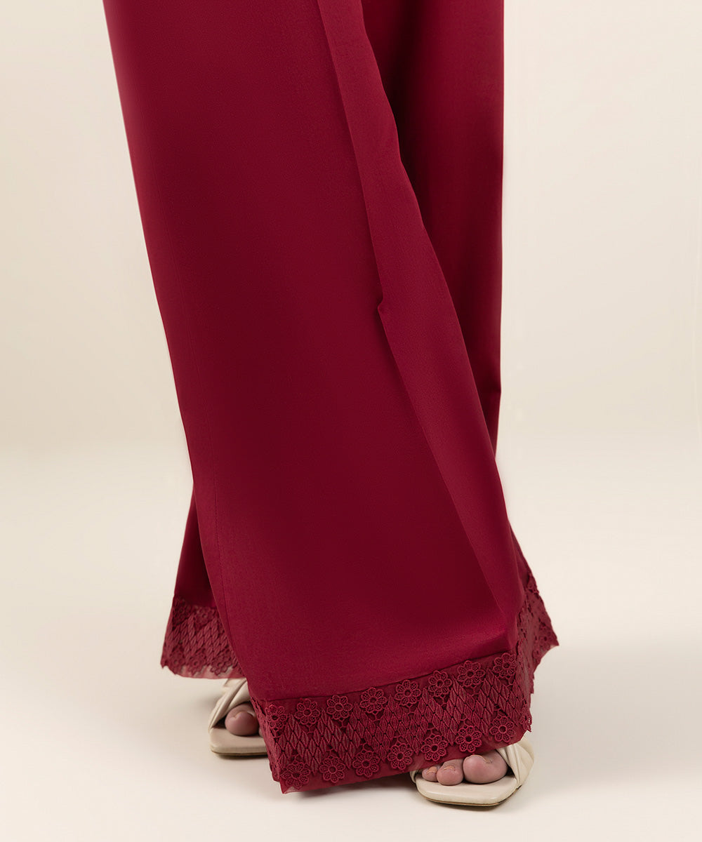 Women's Pret Cambric Red Dyed Flared Pants
