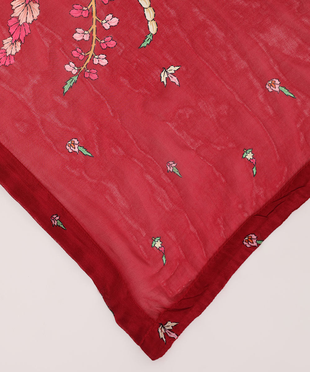 Women's Bemberg Tissue Printed Red Dupatta