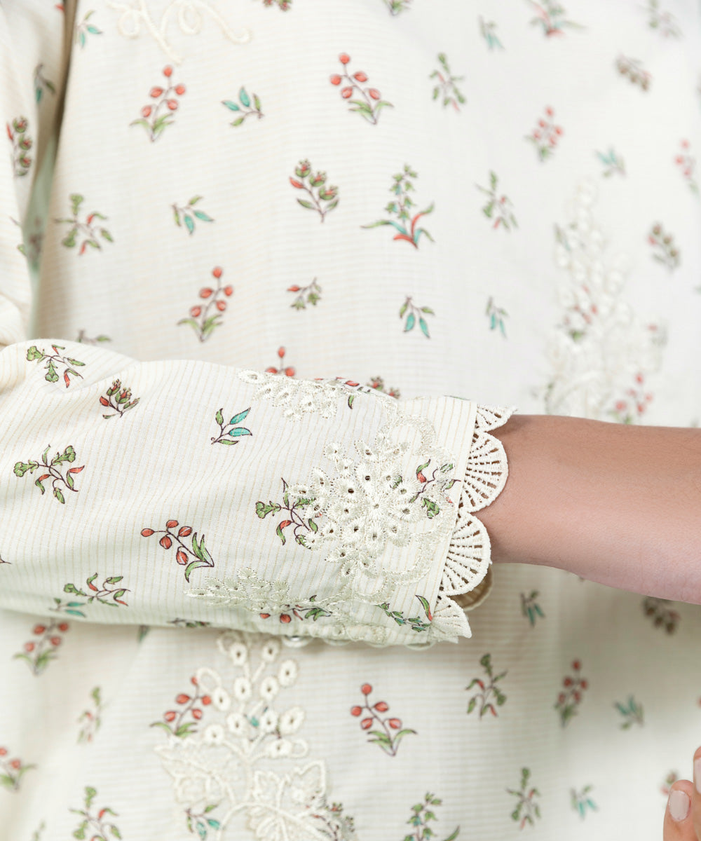 Women's Pret Zari Lawn Embroidered Ivory A-Line Shirt