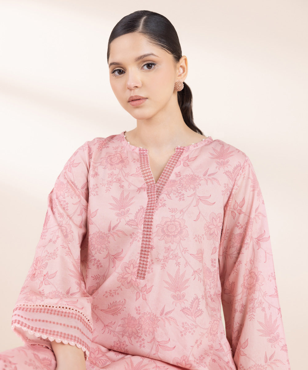 Women's Pret Supreme Satin Pink Embroidered A-Line Shirt