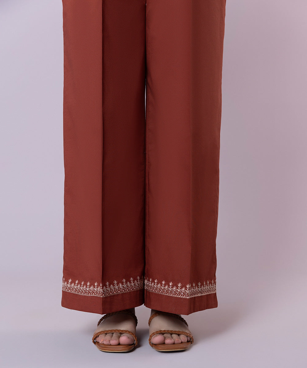 Women's Pret Cambric Embroidered Brown Culottes