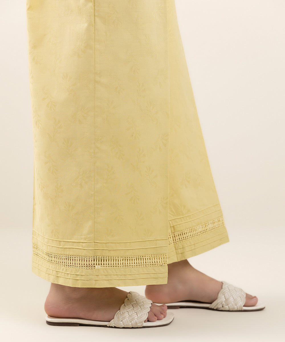 Women's Pret Cotton Jacquard Yellow Dyed Culottes