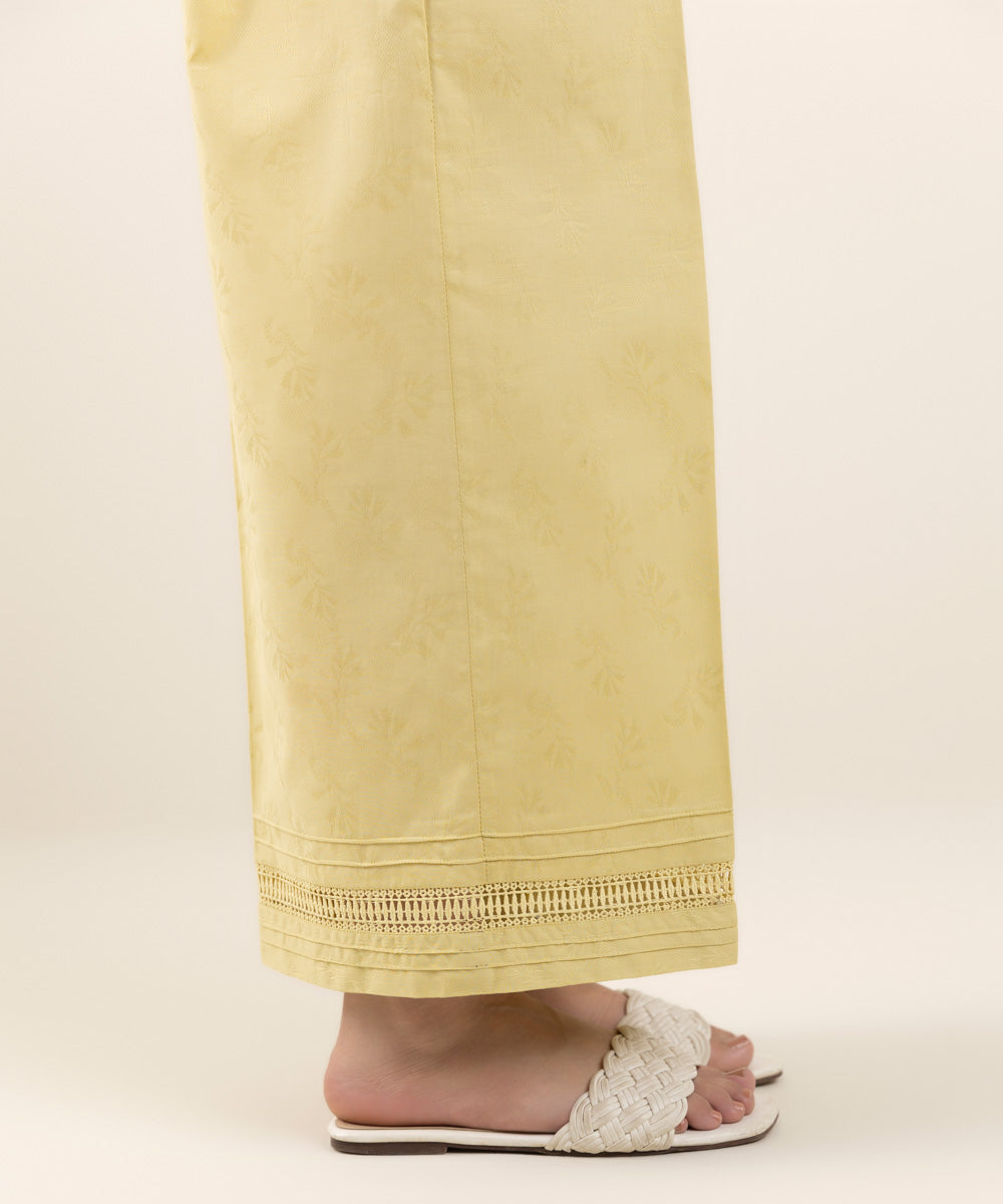 Women's Pret Cotton Jacquard Yellow Dyed Culottes