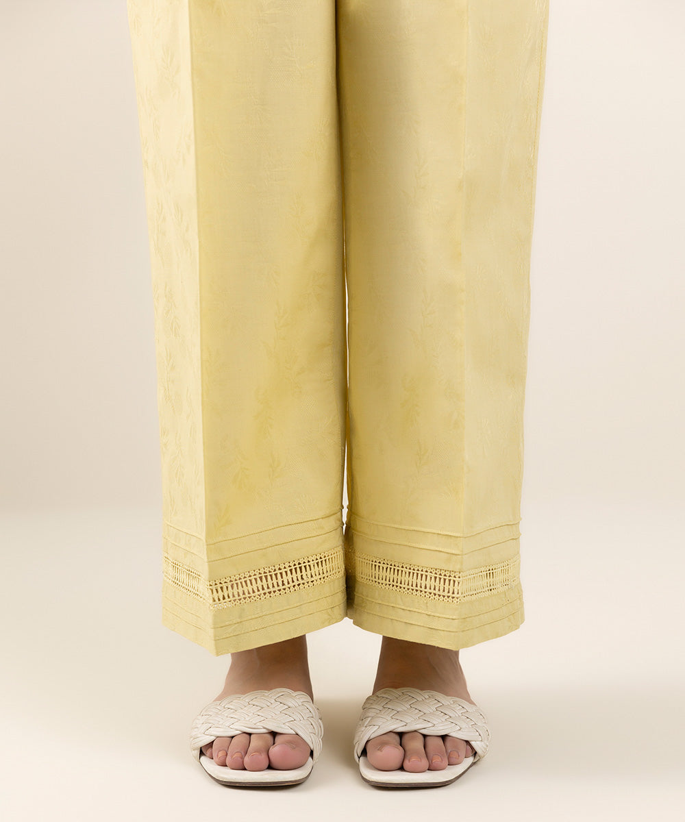 Women's Pret Cotton Jacquard Yellow Dyed Culottes