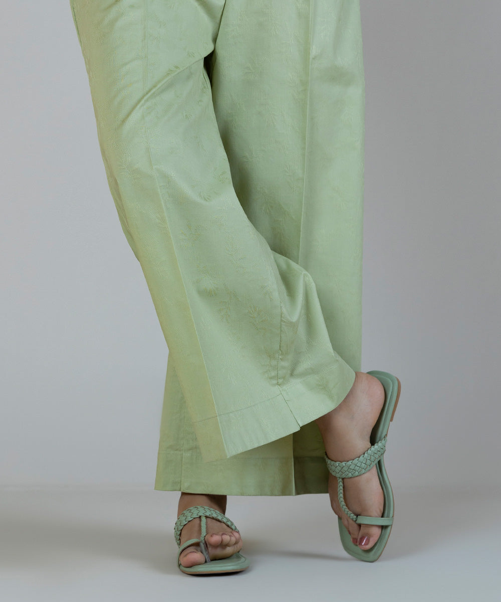 Women's Pret Cotton Jacquard Green Dyed Culottes
