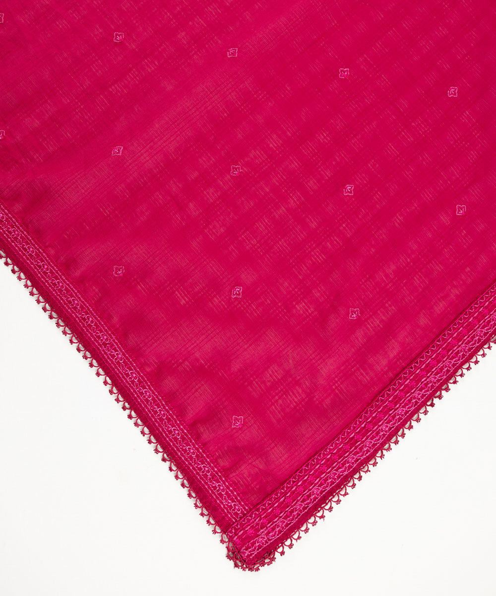 Textured Voile Embroidered Pink Dupatta