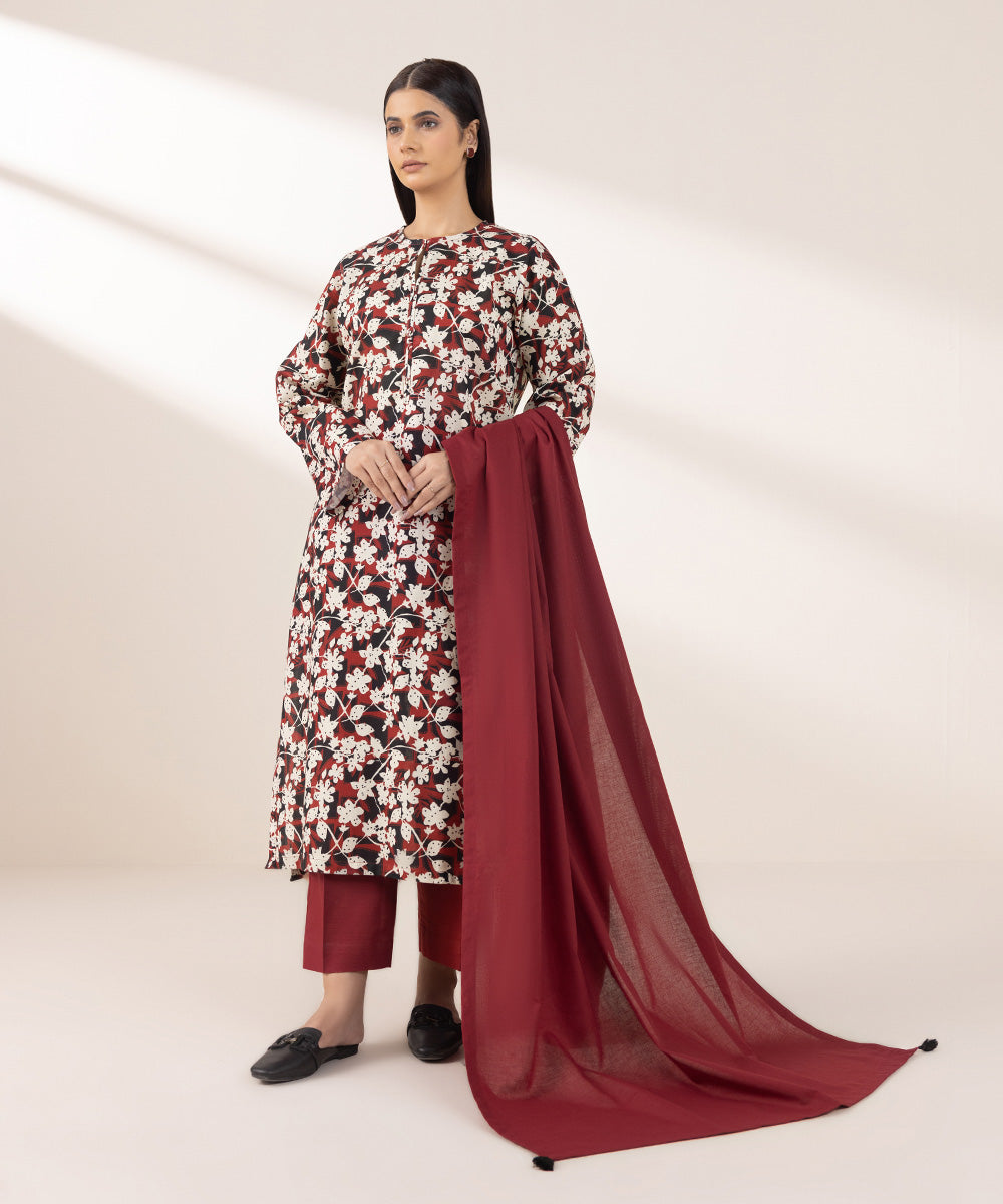 Khaddar Red Solid Dupatta