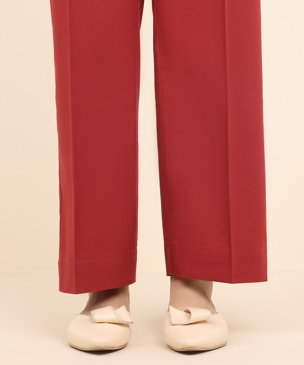 Women's Pret Khaddar Red Solid Straight Pants