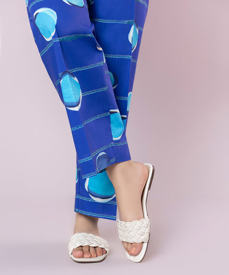 Women's Pret Cambric Printed Blue Straight Pants