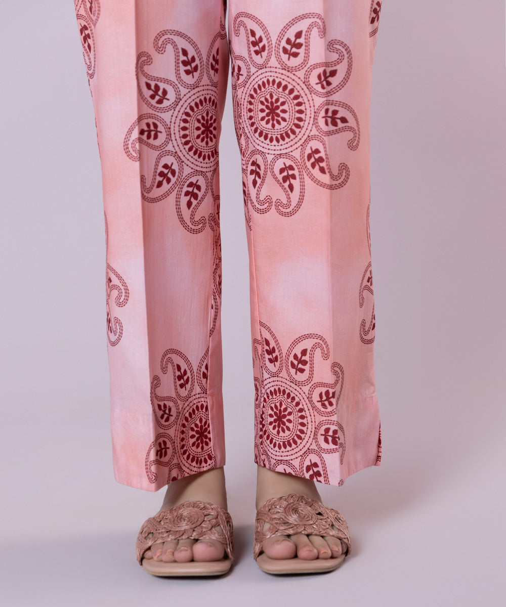 Women's Pret Cambric Printed Pink Straight Pants