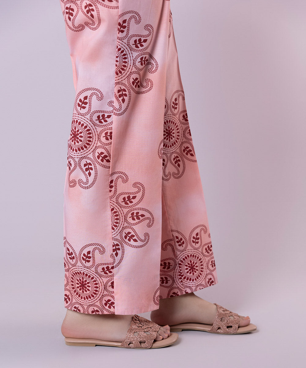 Women's Pret Cambric Printed Pink Straight Pants