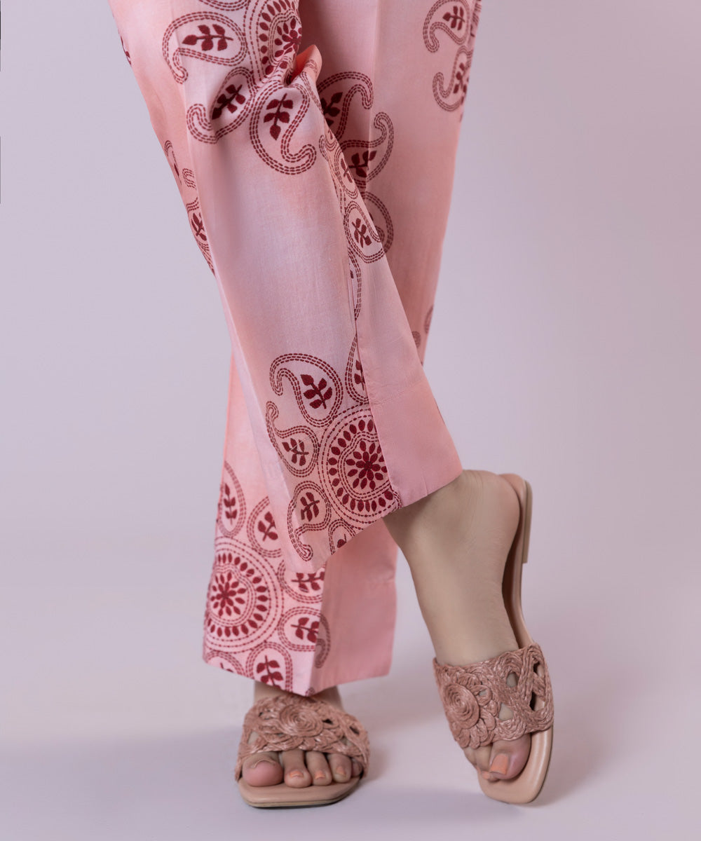 Women's Pret Cambric Printed Pink Straight Pants