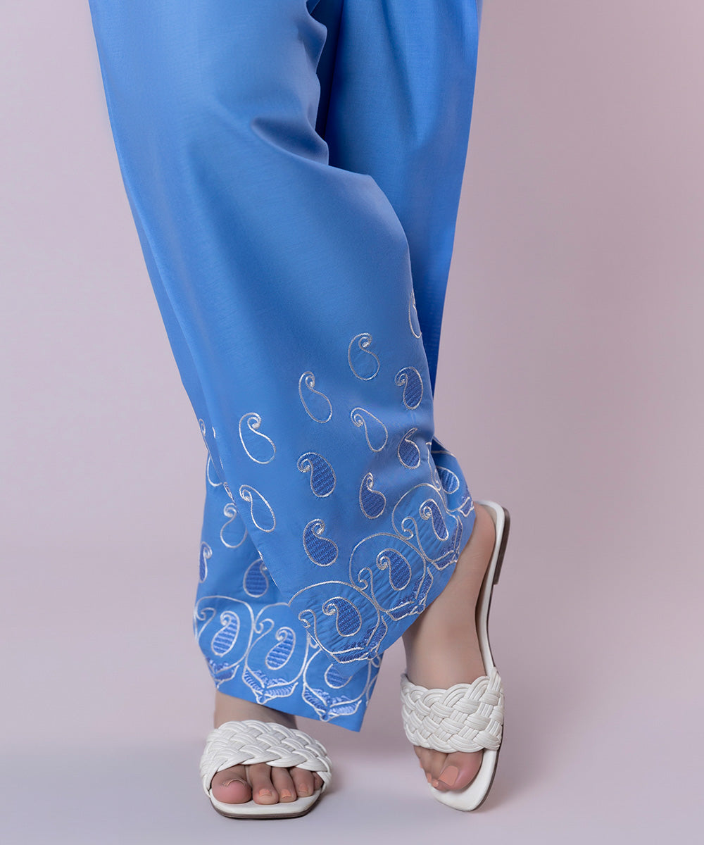 Women's Pret Cambric Embroidered Blue Shalwar