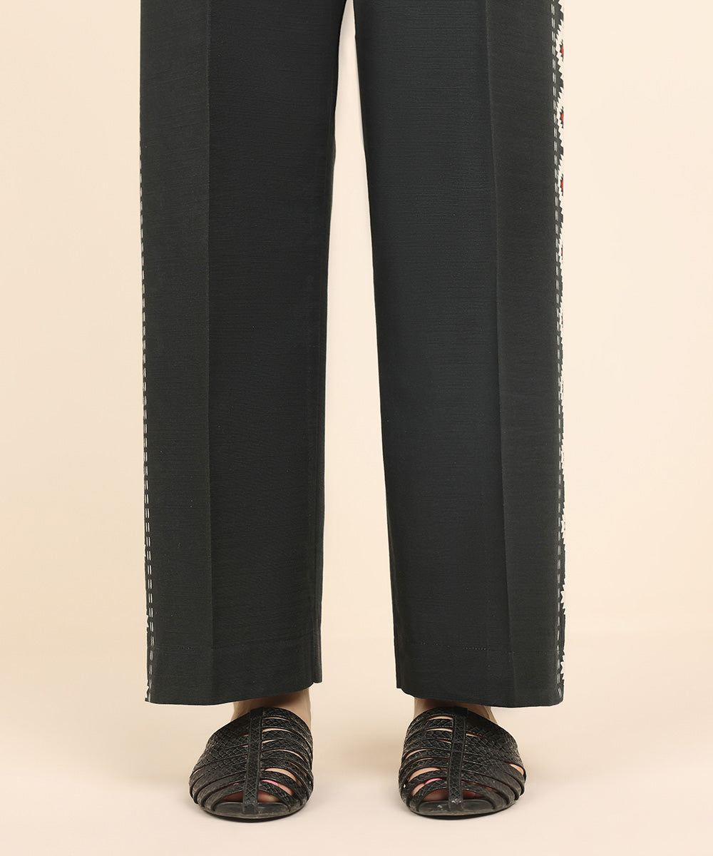 Women's Pret Khaddar Black Printed Straight Pants