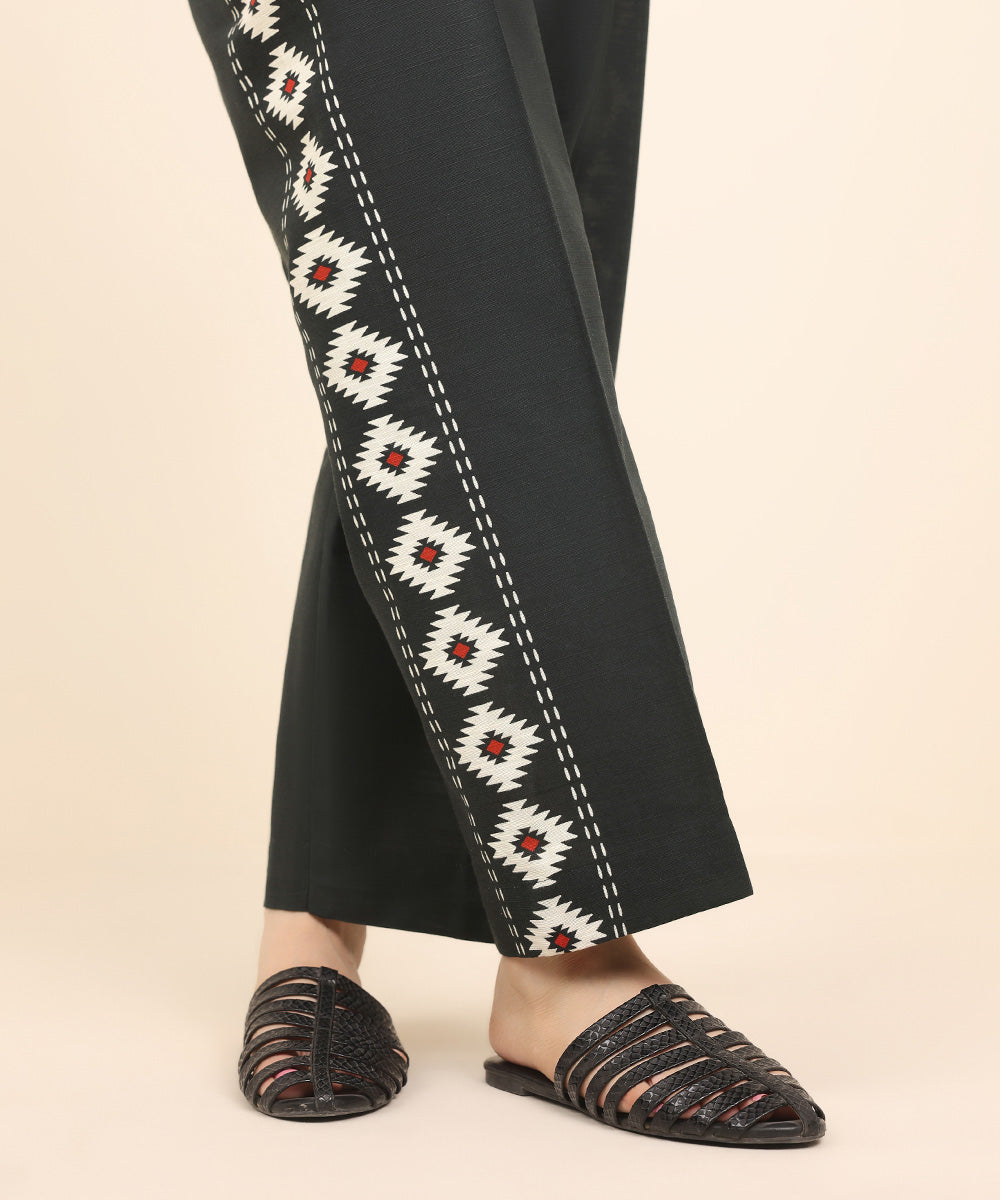 Women's Pret Khaddar Black Printed Straight Pants