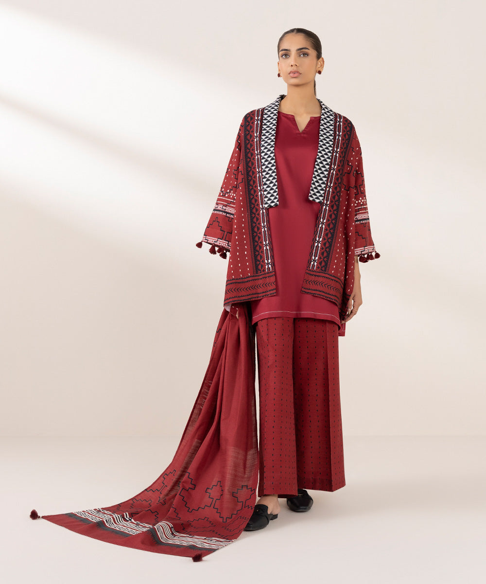 Khaddar Red Printed Dupatta