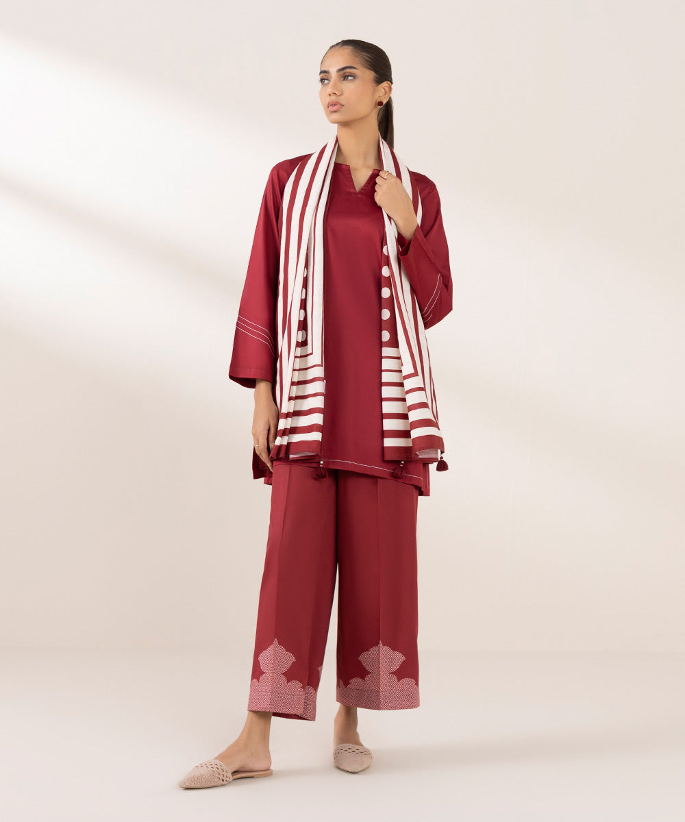 Khaddar Red Printed Dupatta