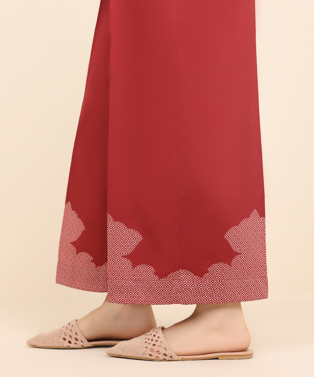 Women's Pret Cotton Satin Red Printed Culottes