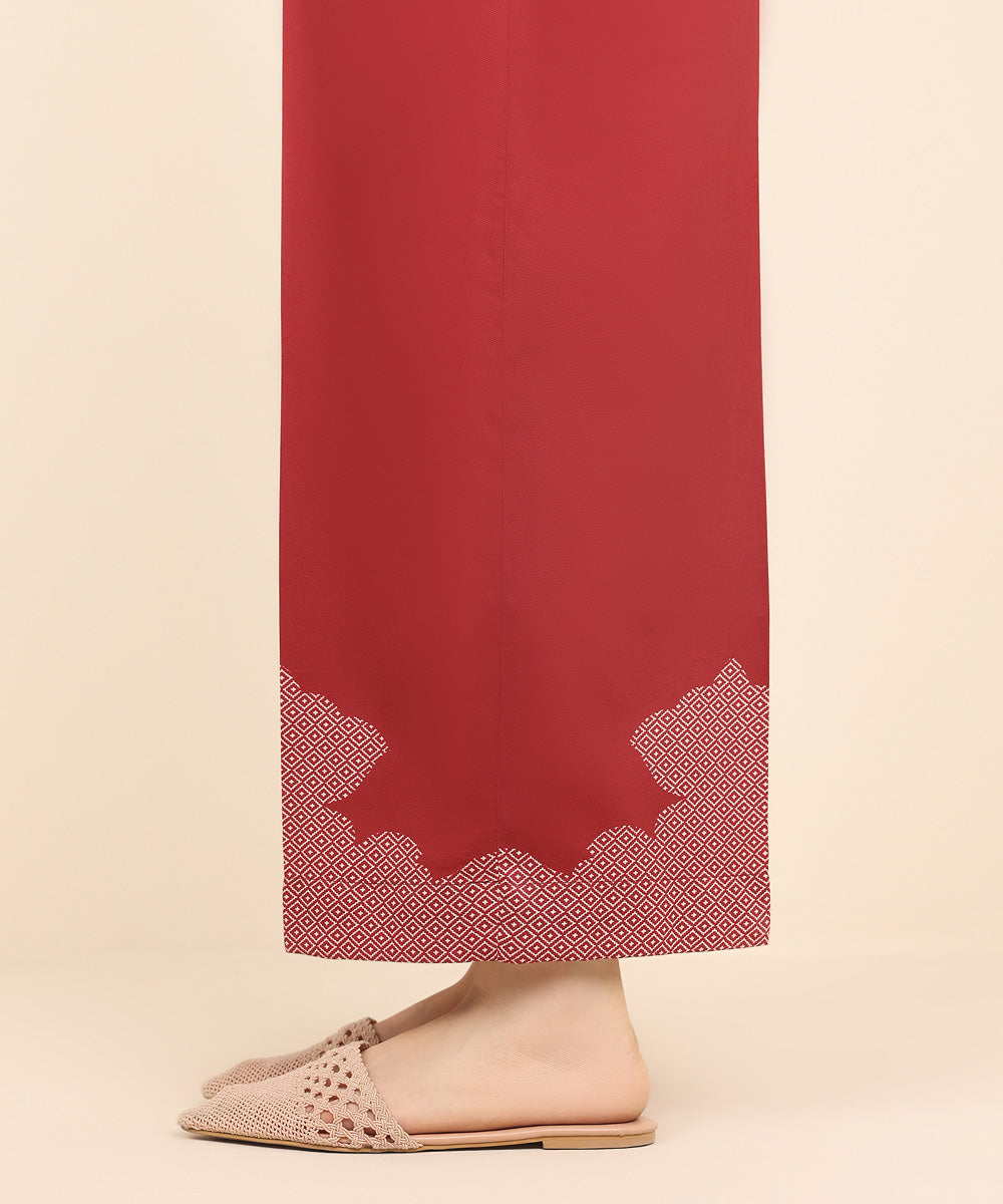 Women's Pret Cotton Satin Red Printed Culottes