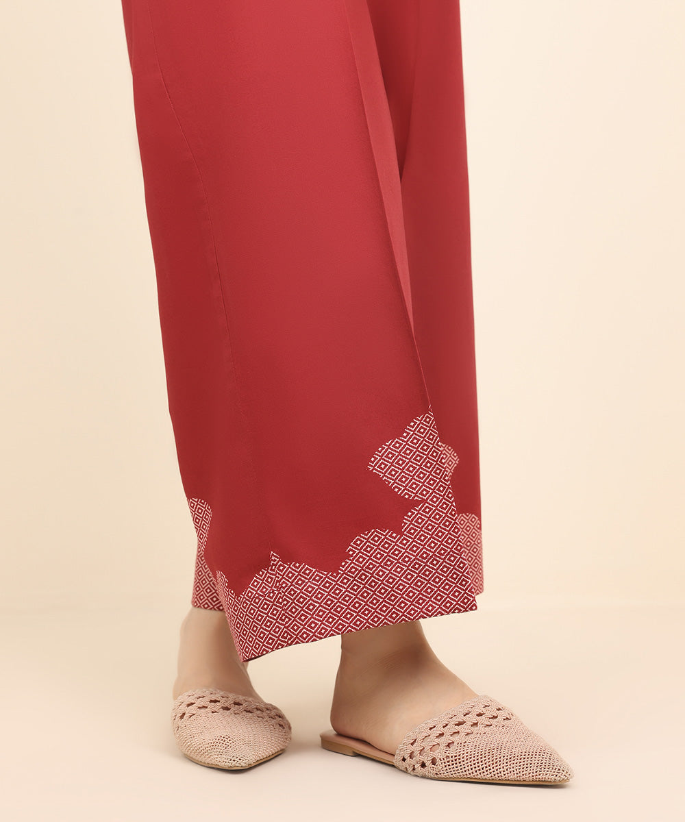 Women's Pret Cotton Satin Red Printed Culottes