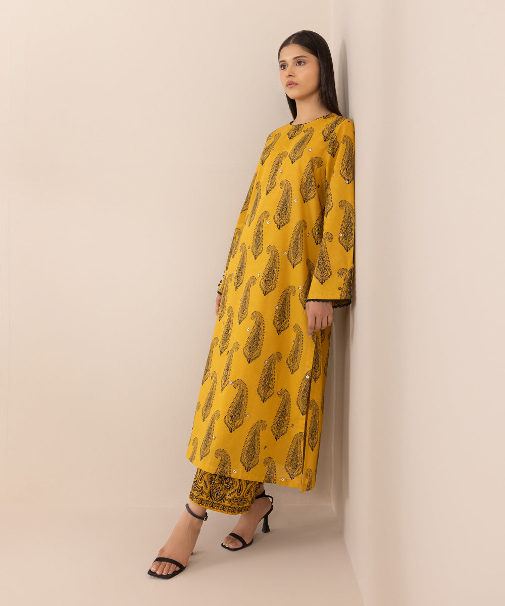 Women's Pret Lawn Printed Yellow Straight Shirt