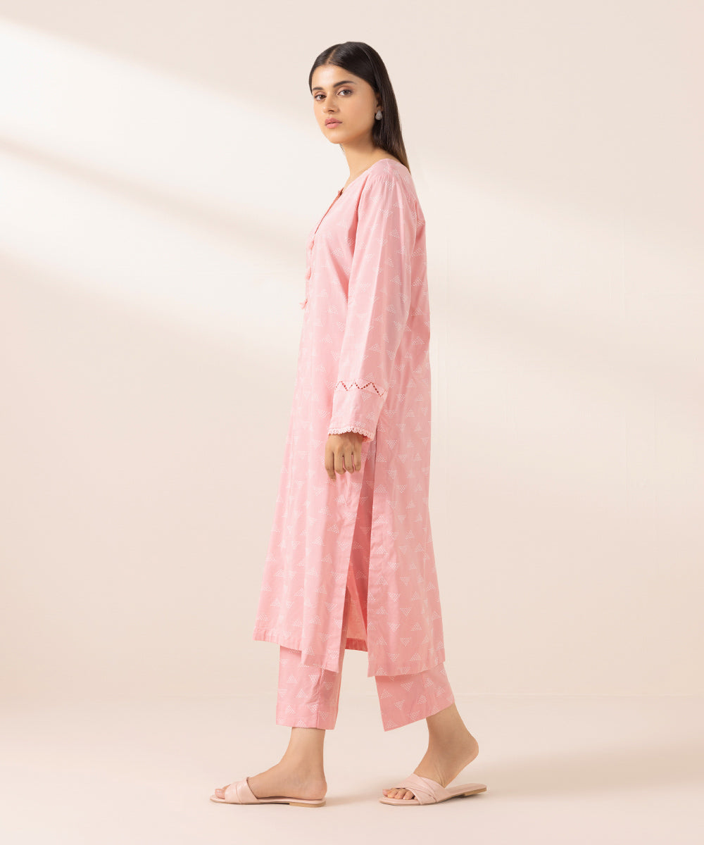 Women's Pret Cotton Viscose Printed Pink Straight Shirt