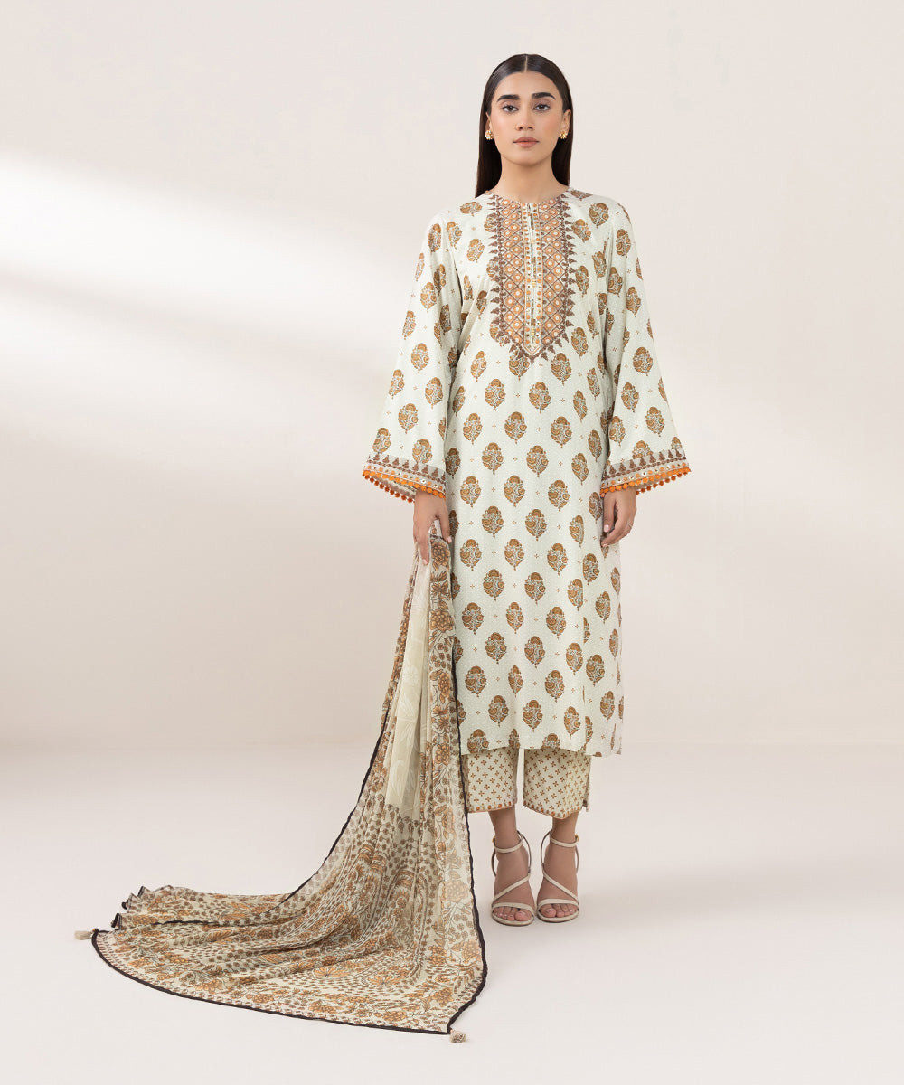 Blended Chiffon Beige Printed Dupatta