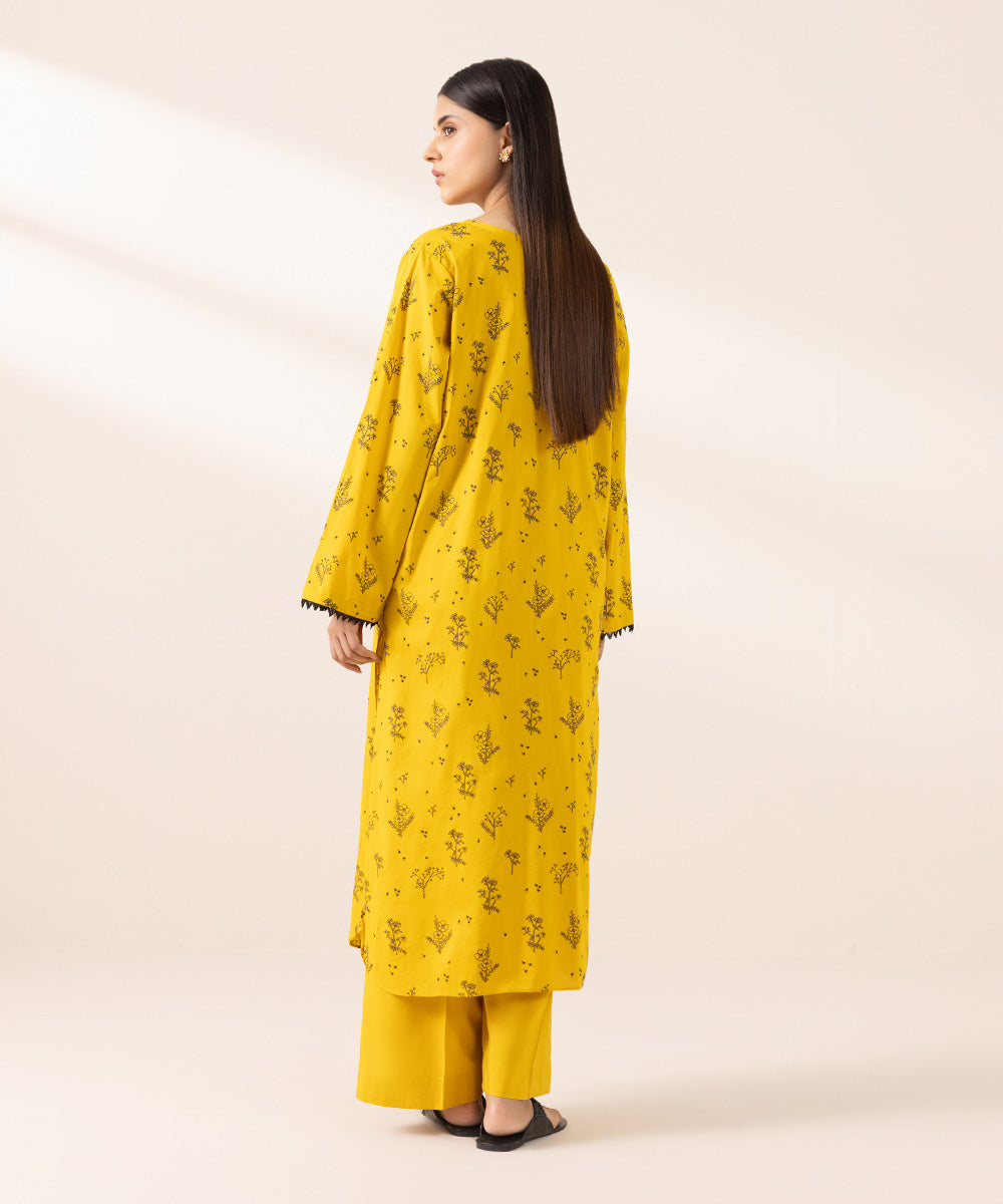 Women's Pret Cotton Viscose Printed Yellow Straight Shirt