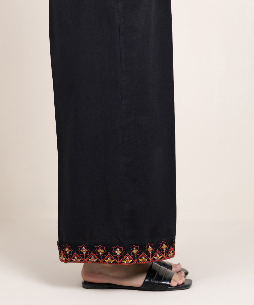 Women's Pret Cambric Embroidered Black Culottes