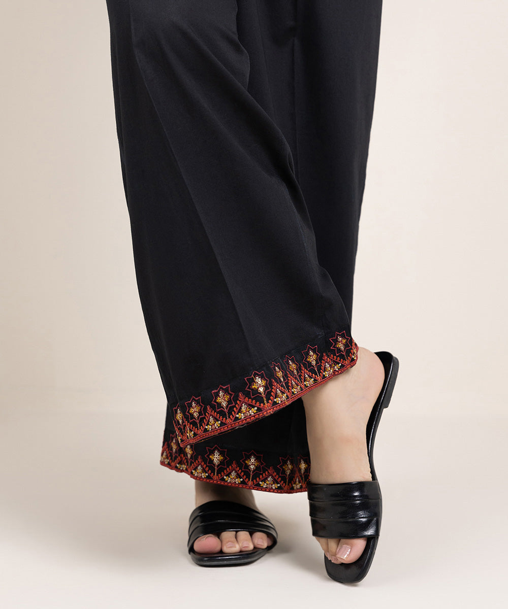 Women's Pret Cambric Embroidered Black Culottes