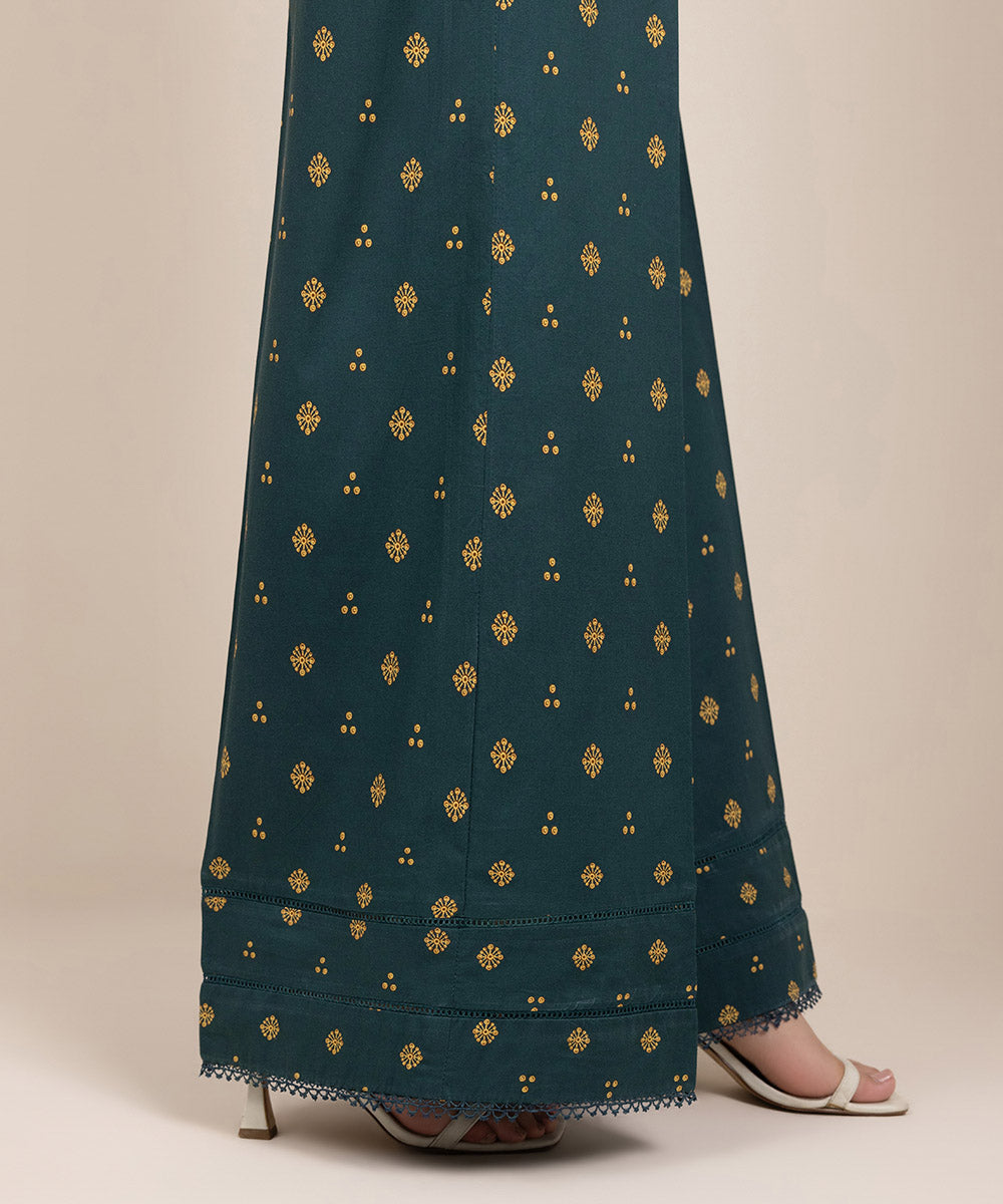 Women's Pret Cambric Printed Green Flared Pants