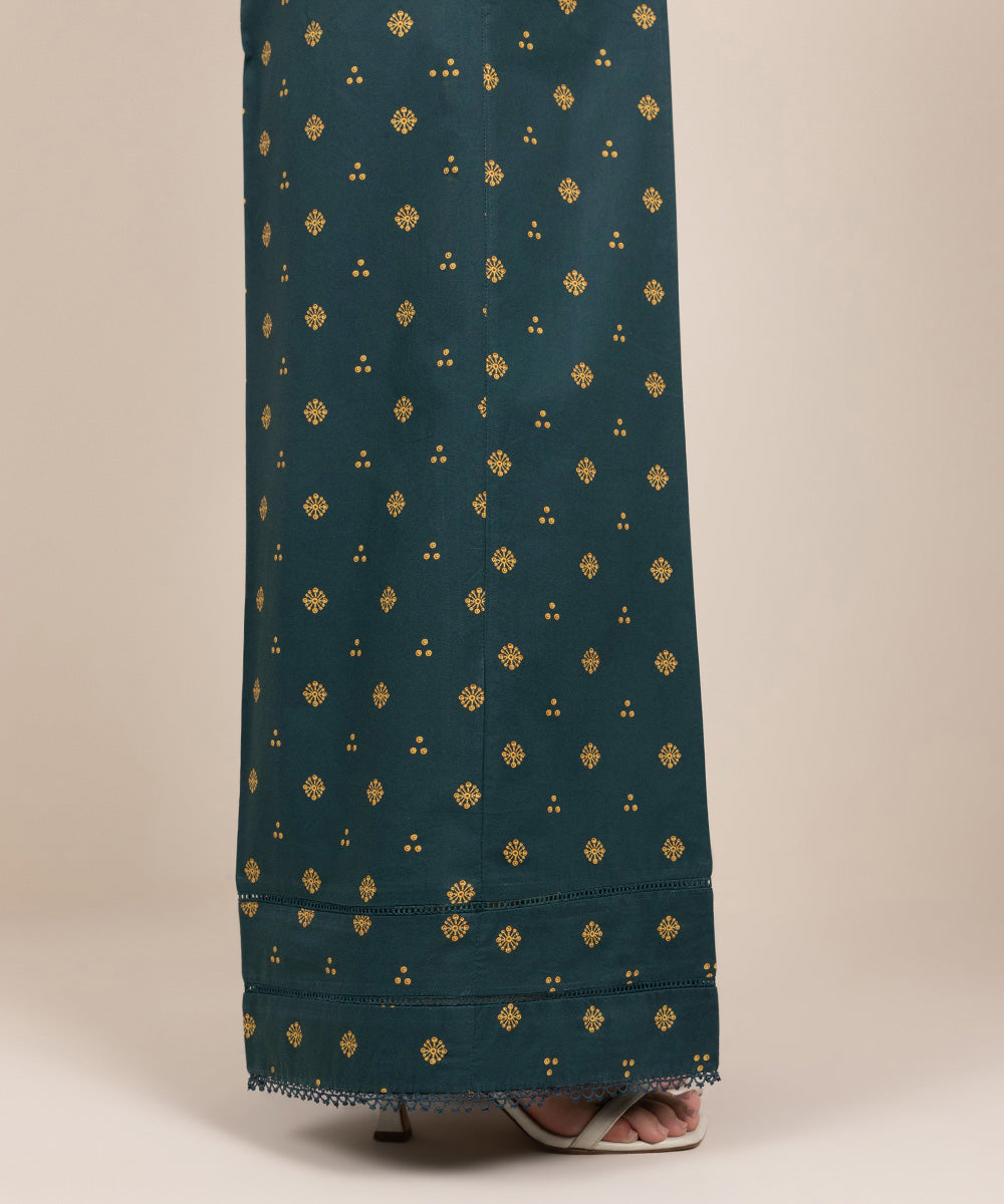 Women's Pret Cambric Printed Green Flared Pants