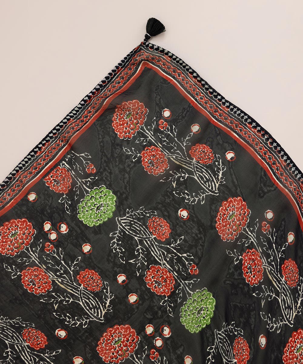 Bemberg Tissue Black Printed Dupatta