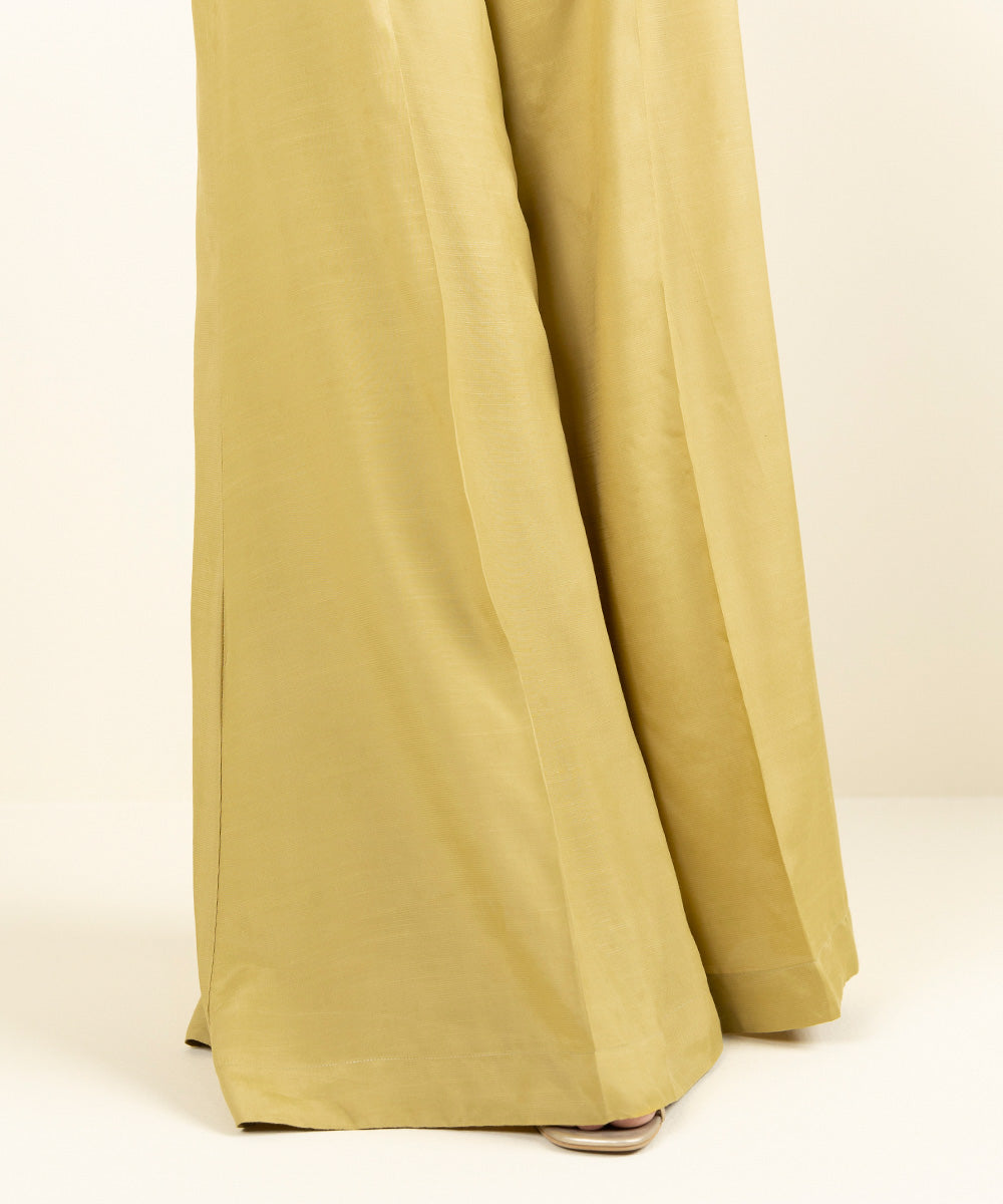 Women's Pret Viscose Raw Silk Solid Yellow Sharara