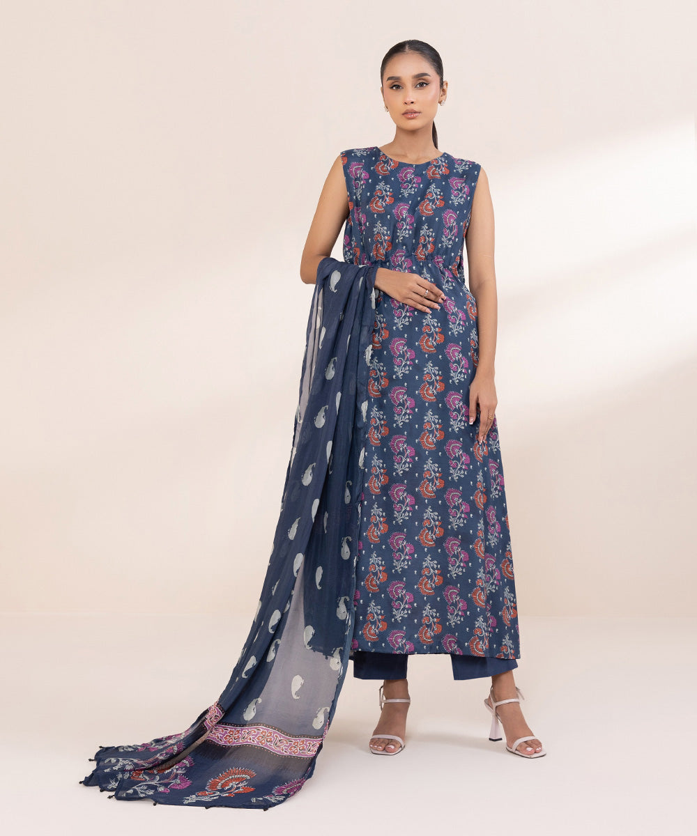 Bemberg Tissue Blue Printed Dupatta