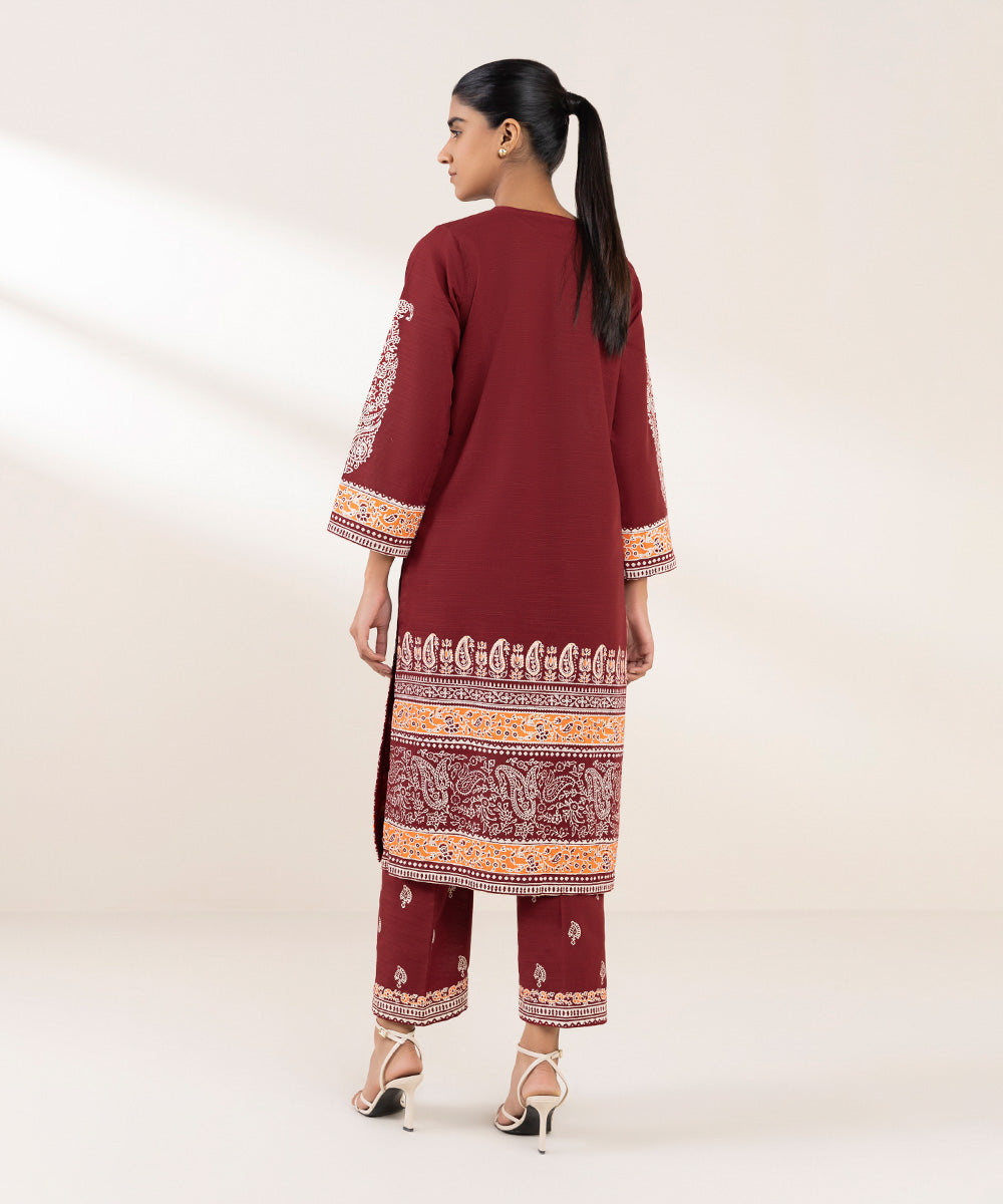 Women's Pret Khaddar Printed Red A-Line Shirt