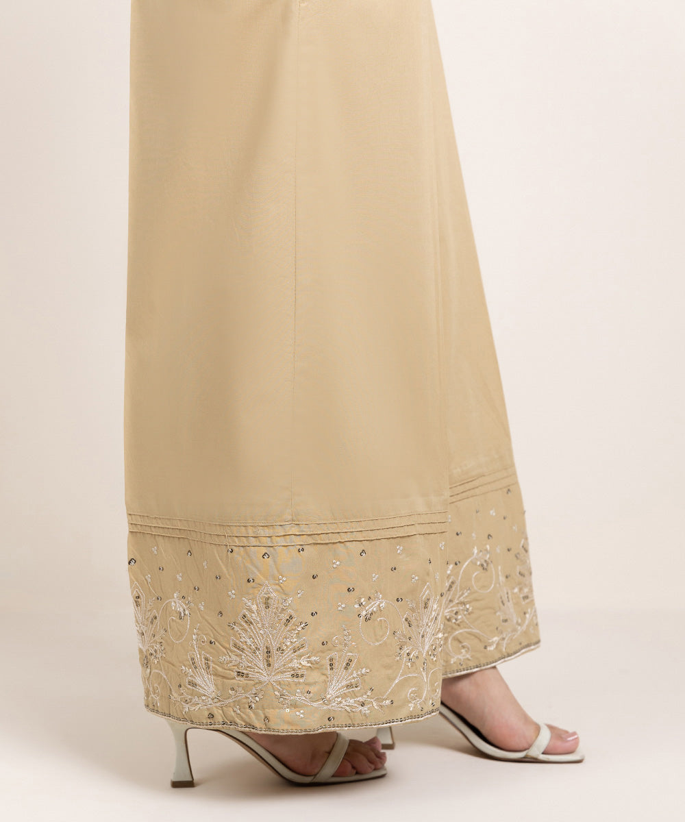 Women's Pret Cambric Embroidered Brown Culottes