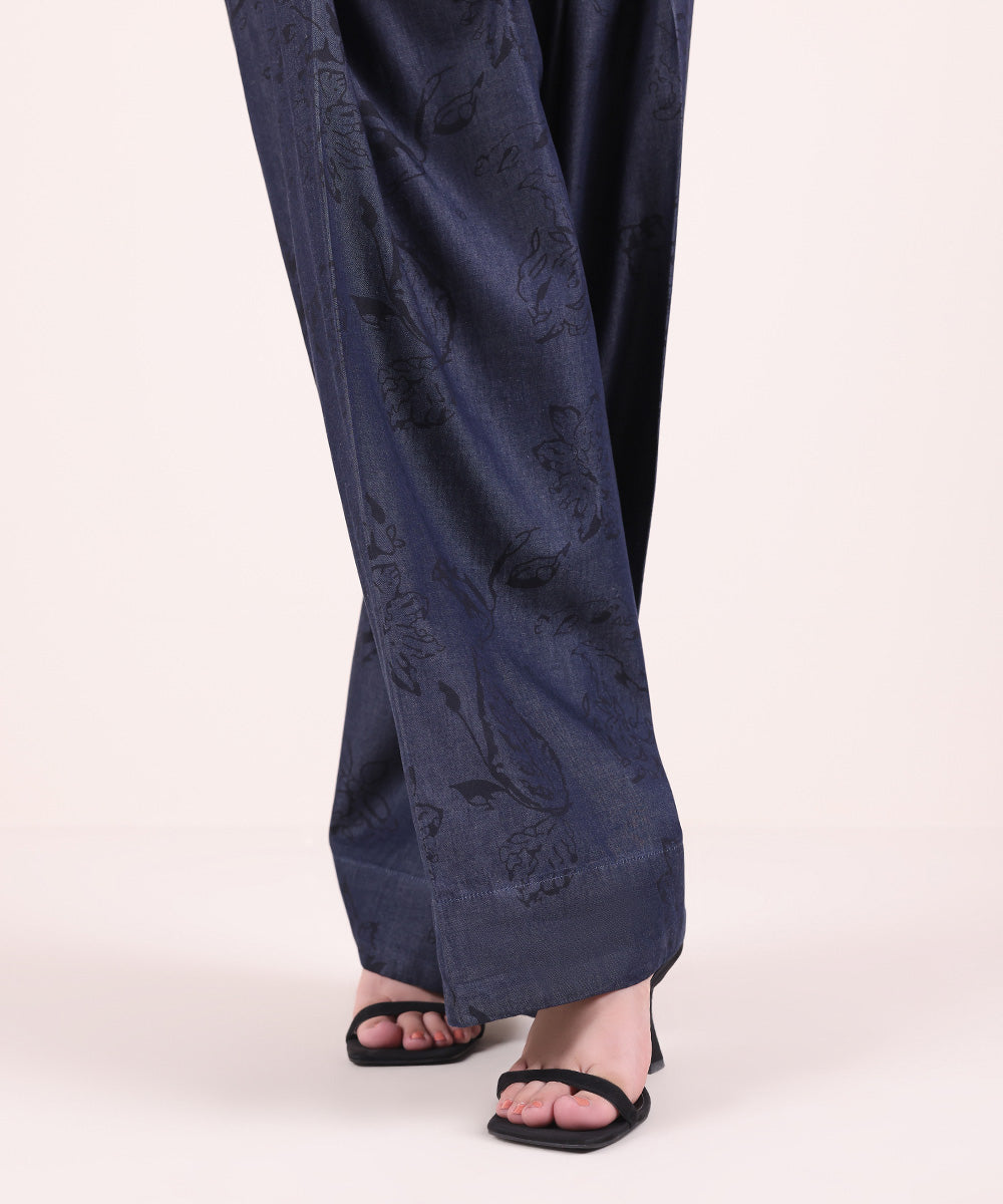 Women's Pret Denim Blue Printed Shalwar