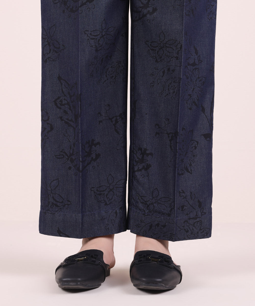 Women's Pret Denim Blue Printed Straight Pants