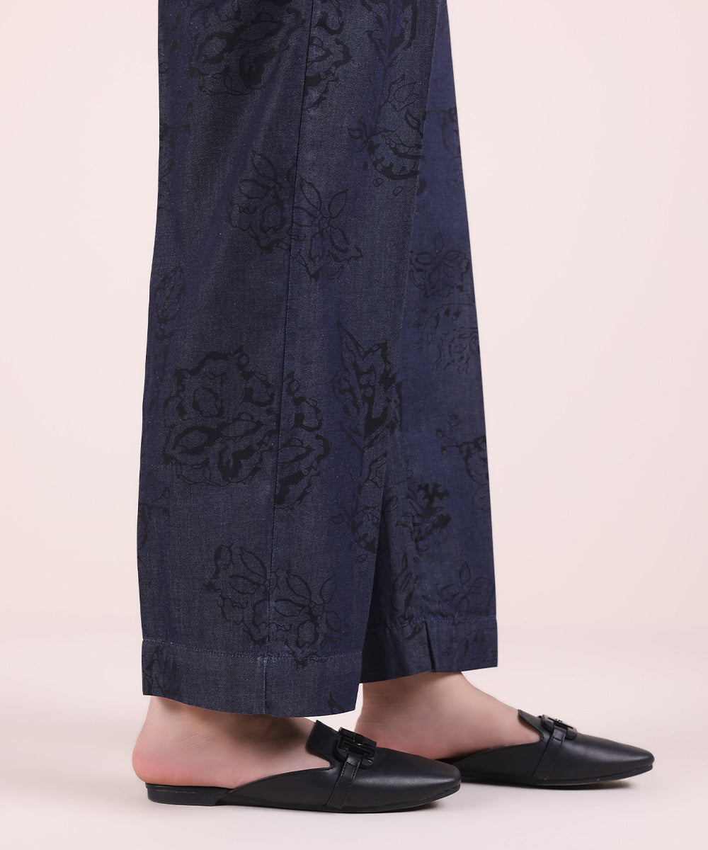 Women's Pret Denim Blue Printed Straight Pants