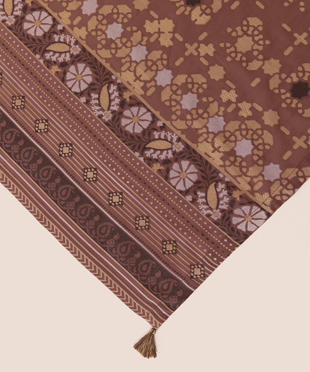 Extra Weft Jacquard Brown Solid Dupatta