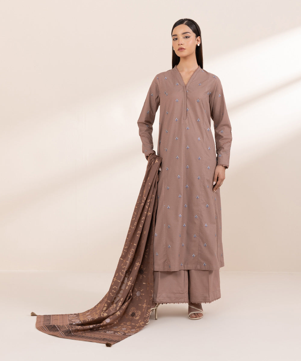 Extra Weft Jacquard Brown Solid Dupatta