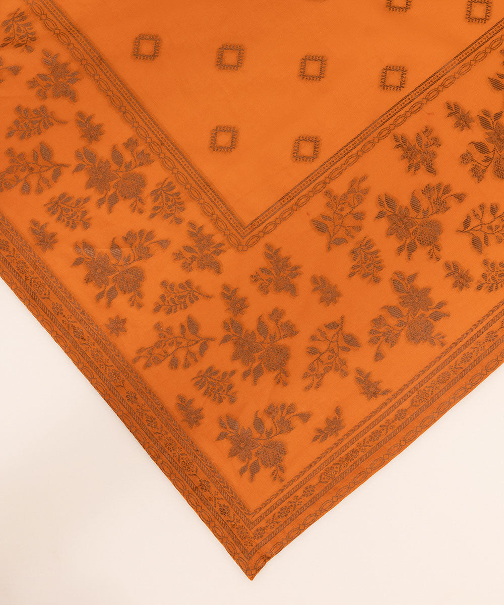 Extra Weft Jacquard Orange Solid Dupatta