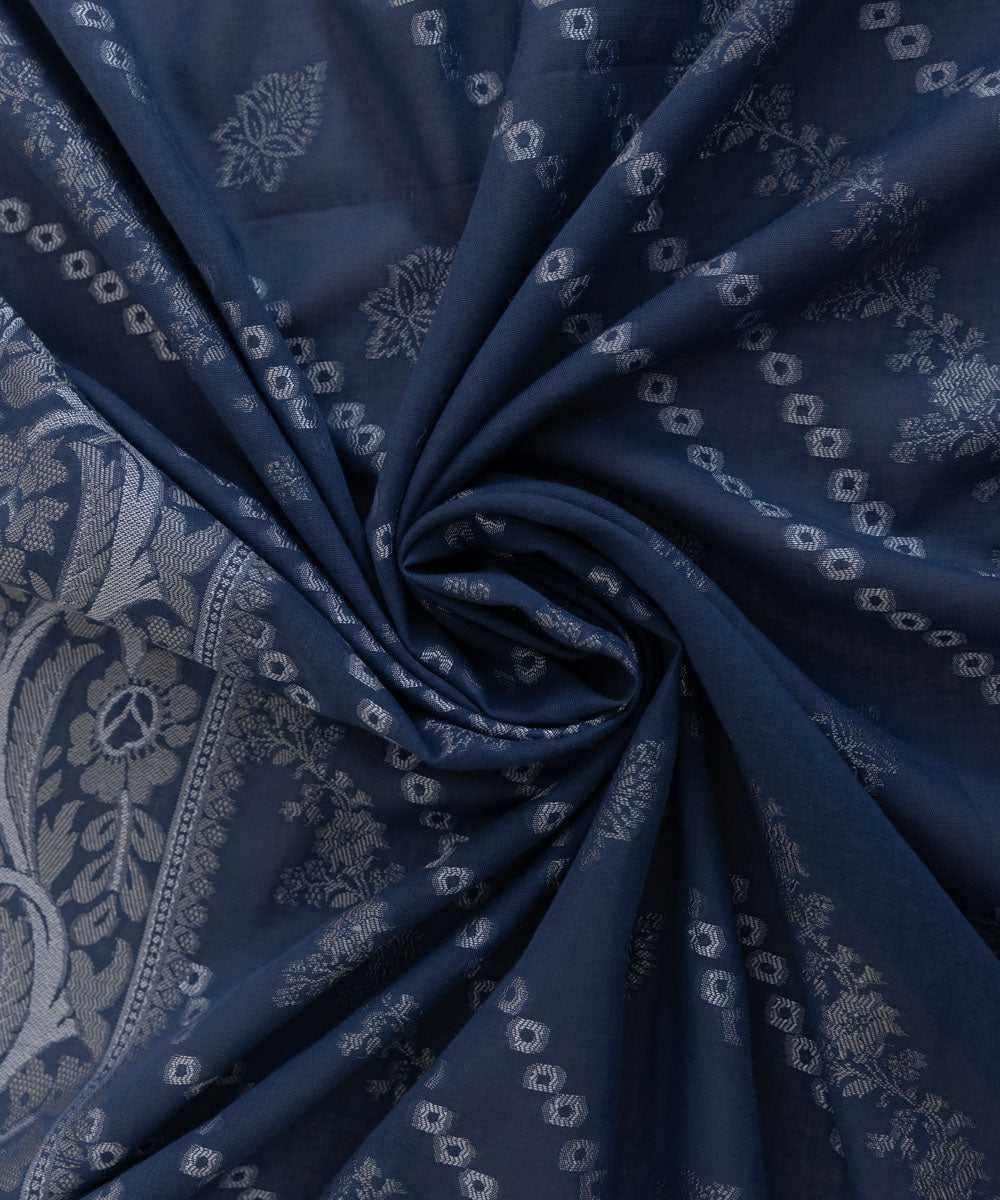 Extra Weft Jacquard Blue Solid Dupatta