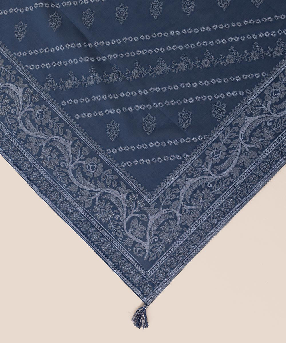 Extra Weft Jacquard Blue Solid Dupatta