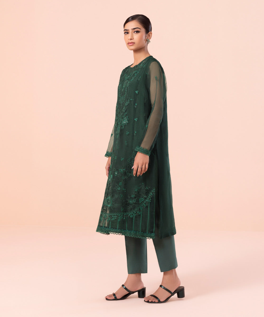 Women's Luxe Pret Organza Embroidered Green Shirt