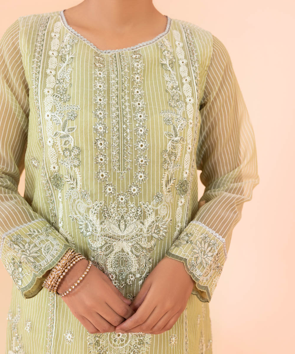 Women's Intermix Pret Luxe Embroidered Blended Organza Beige Shirt